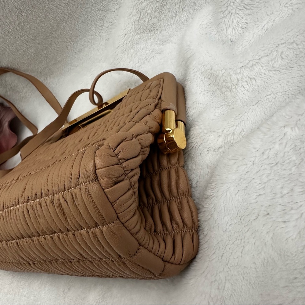 DeMellier Mini Seville Light Tan Clutch Purse Ruched Leather - Picture 5 of 16
